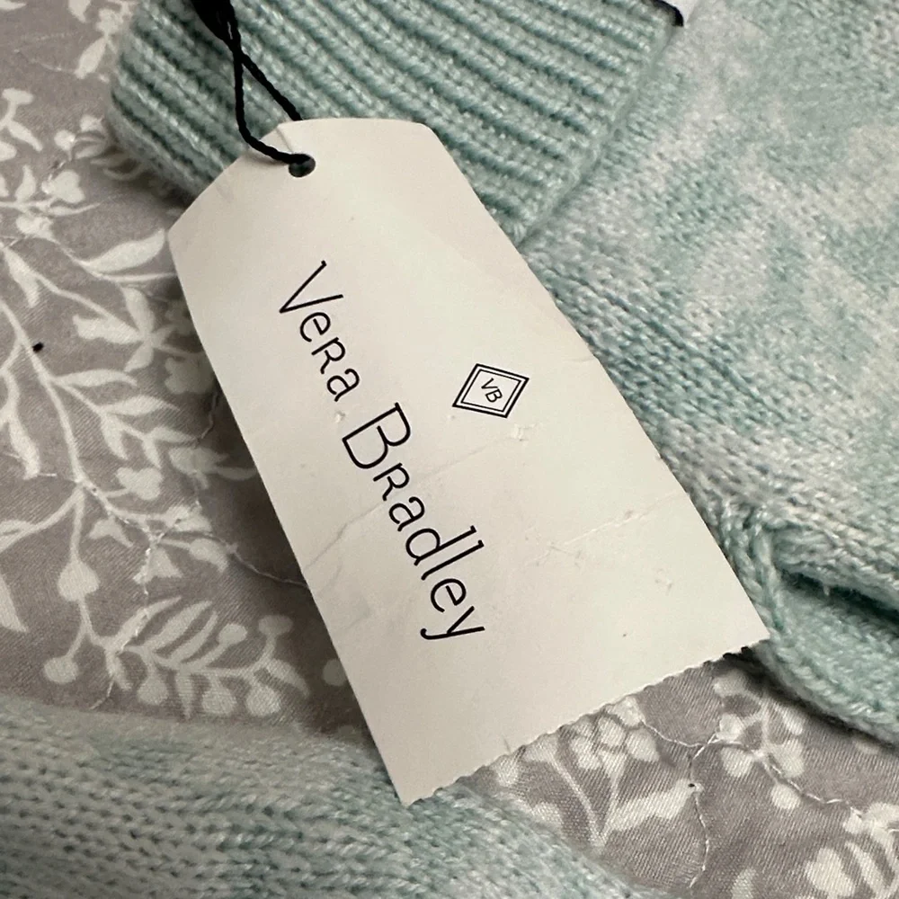 Vera Bradley Light Aqua Pom Beanie & Glove Set